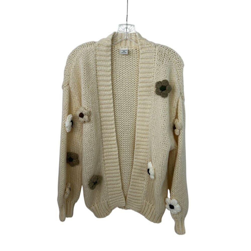 Anna &‎ Ava 3D Chunky Flower Open Front Cardigan Sweater | Cream | One Size Y2K